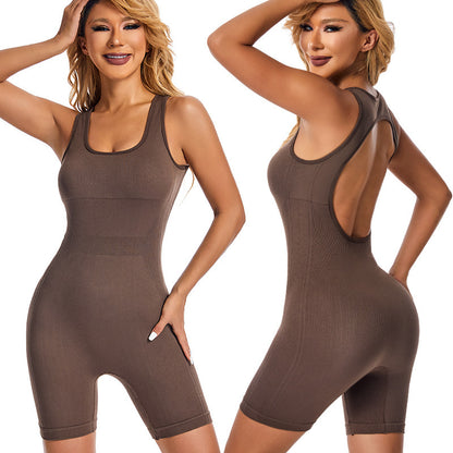 Combinaison de sport dos nu pour femme, élastique, rehaussante des hanches
