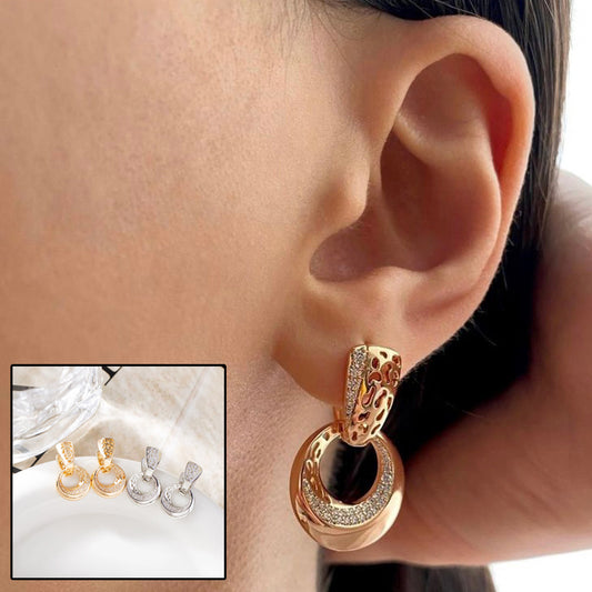 Boucles d'oreilles pendantes de luxe en forme de lune ronde creuse, couleur or rose et argent, incrustées de micro-cire, en zircon naturel, bijoux de mariage quotidiens pour femmes