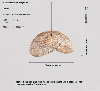 Lustre de style Ji Ji tissé à la main, lampe de salon en rotin personnalisée - LUXARAH