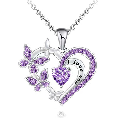 Collier papillon avec strass, pendentif en forme de cœur creux, chaîne de clavicule, pour la Saint-Valentin