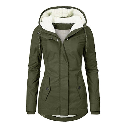 Veste d'hiver à capuche, couleur unie, chaude, fermeture éclair, polaire, avec poches, décontractée, pour femme
