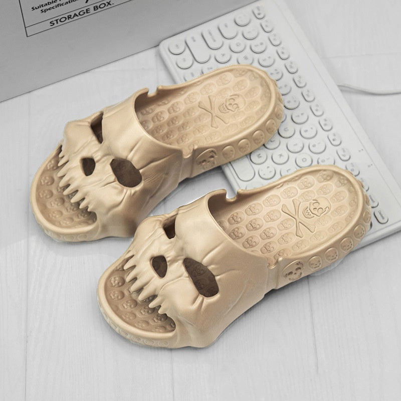 Chaussons d'Halloween personnalisés avec motif tête de mort, pour salle de bain, intérieur ou extérieur, amusants, pour la plage - LUXARAH