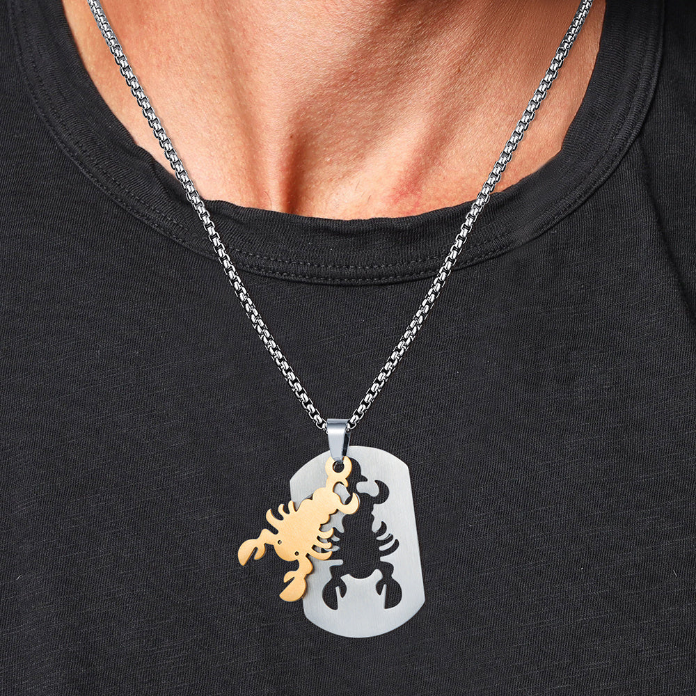 Collar con colgante de rompecabezas de escorpión con cadena de acero inoxidable