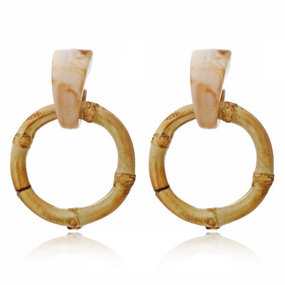Boucles d'oreilles en bois et rotin géométriques multicouches - LUXARAH