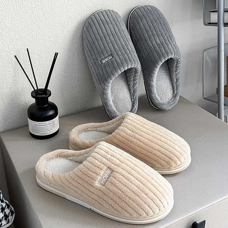 Chaussons d'hiver en coton, couleur unie, simples, antidérapants, chauds et en peluche, pour la maison, pour l'intérieur, pour couple et femmes - LUXARAH