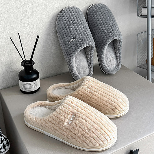Chaussons d'hiver en coton, couleur unie, simples, antidérapants, chauds et en peluche, pour la maison, pour l'intérieur, pour couple et femmes - LUXARAH