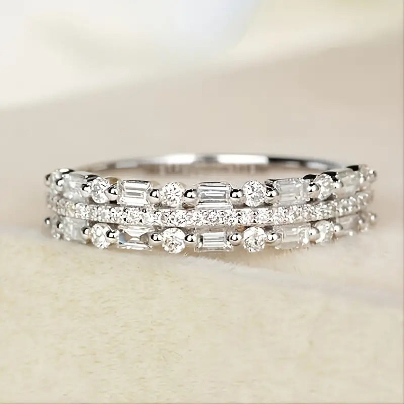 Bague multicouche à trois couches, sertie de lignes fines et circulaires, pour femmes, bagues à doigt complet, bijoux cadeaux
