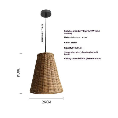 Suspension vintage en rotin tressé et bambou de style Wabi Sabi - LUXARAH