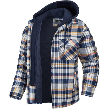 Manteau à capuche à carreaux pour homme, veste chaude d'hiver à boutons et fermeture éclair, mode décontractée, épaisse, rembourrée, manches longues, vêtements d'extérieur