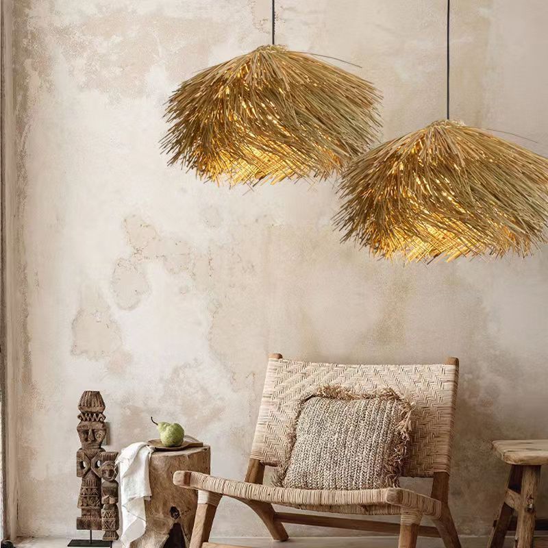 Plafonnier en rotin, Lustre vintage en rotin de style chinois - LUXARAH